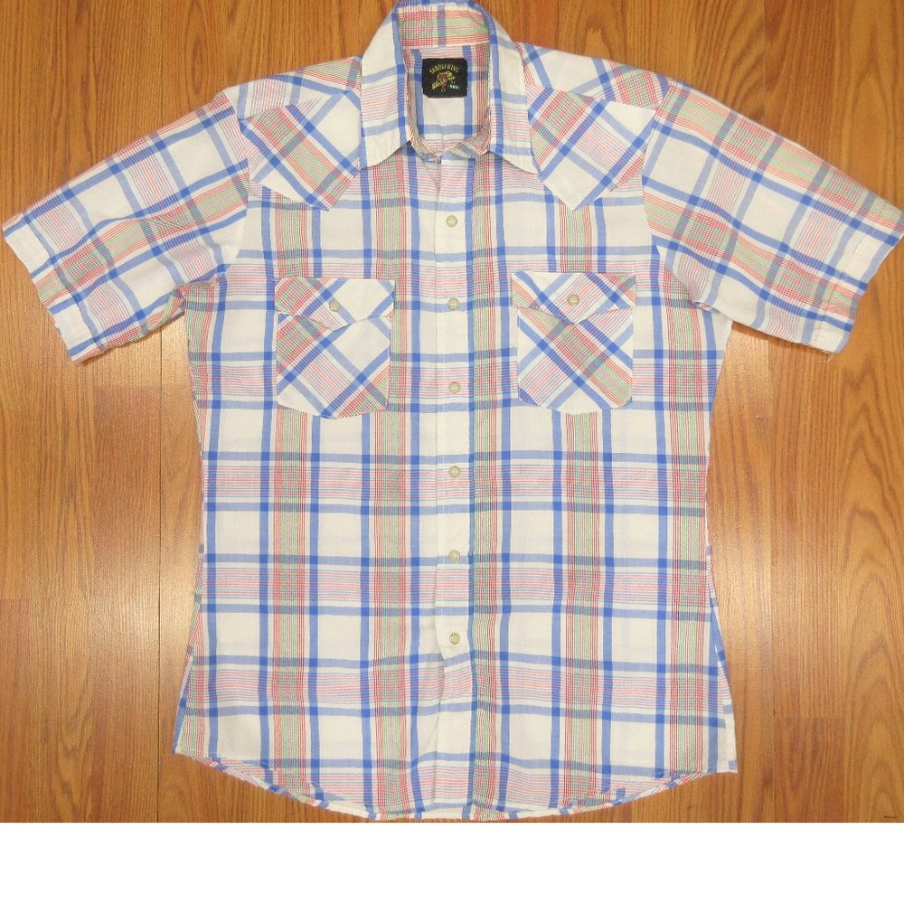 VTG SADDLE KING WESTERN SHIRT POLY/COTTON BLEND PLAID Sz MEDIUM, M